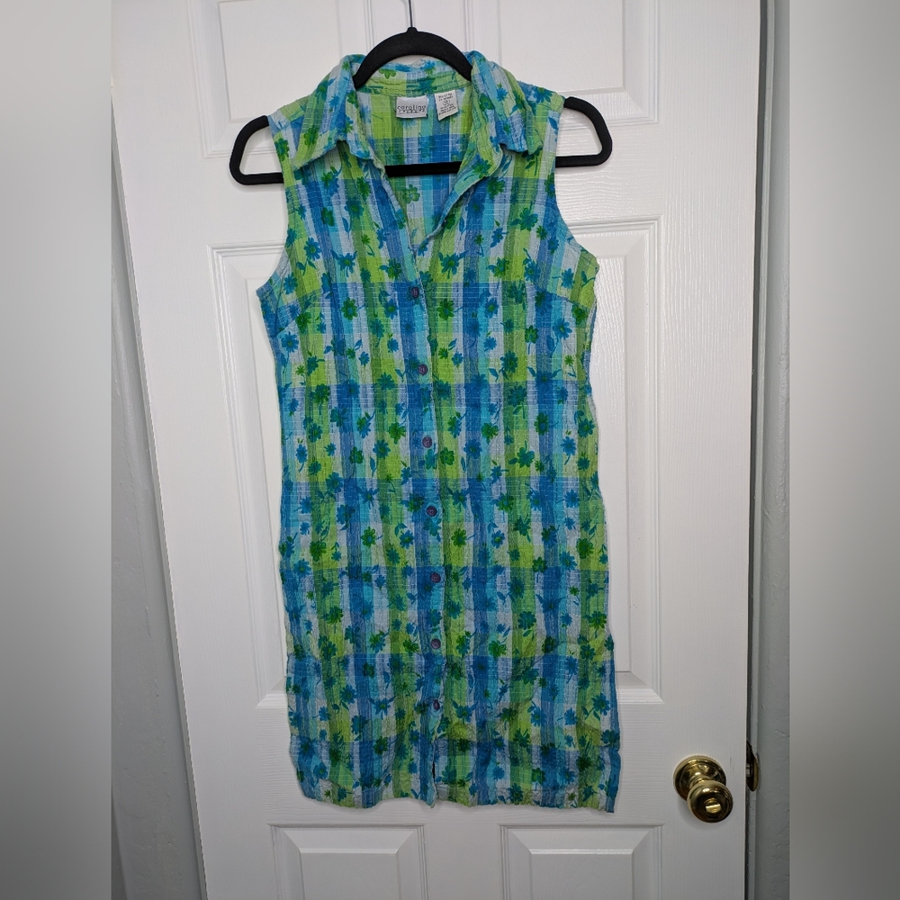 Vintage 90s Sleeveless Plaid Floral Dress Size 14 Farmhouse Picnic Sundress